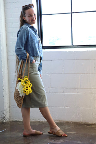 Fern Green Denim Midi Skirt