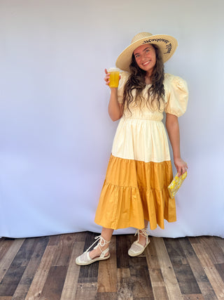 Lemonade Yellow Colorblock Midi Dress