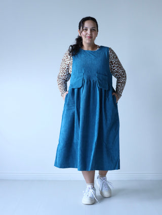 Teal Oversized Corduroy Jumper Dress