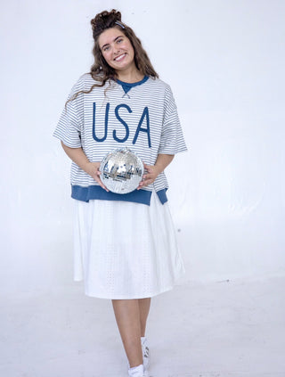 USA Embroidered Striped Top