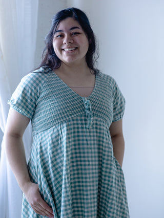 Teal Gingham Smocked Maxi Dress
