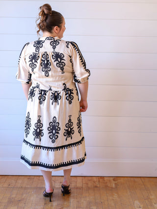 Lovely Neutrals Black and Cream Plus Midi Dress