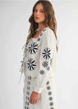Boho Dream Embroidered Front Tie Top and Matching Skirt Set