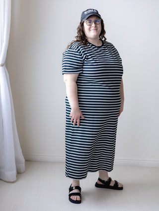 Casual Days Black and White Stripe Plus Tshirt Dress