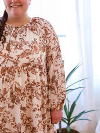 Rust Floral Print Satin Maxi Dress