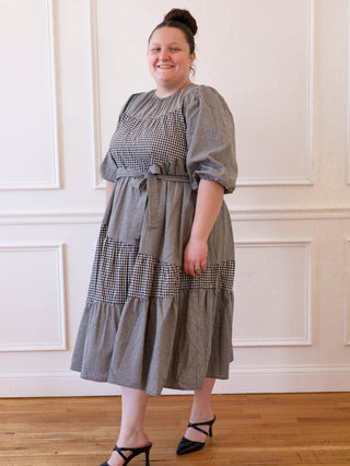 Black and White Gingham Tie Midi Dress