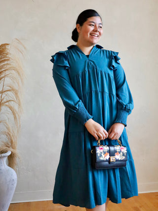 Teal Ruffle Maxi Plus Dress