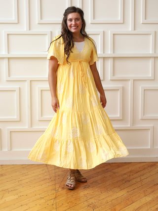 Sunshine Buttercream Yellow Embroidered Dress