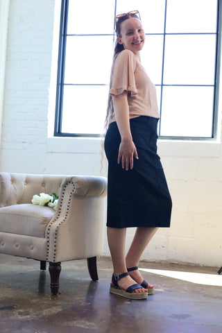 Black Denim Midi Skirt