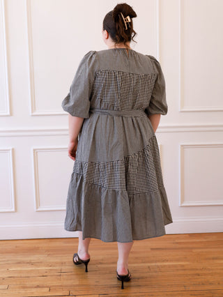 Black and White Gingham Tie Midi Dress