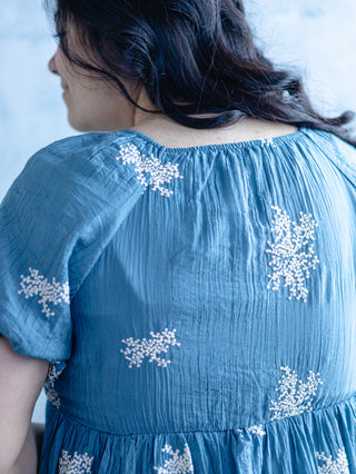 Dusty Blue Baby's Breath Embroidered Dress