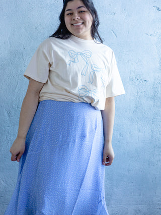 Spring Blue Polka Dot Asymmetrical Hem Skirt