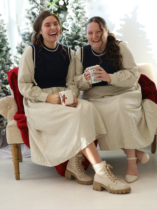 Navy Pinstriped Sweater Dress