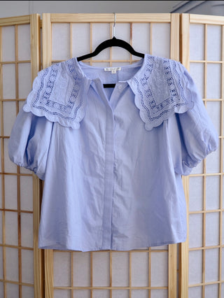 Pastel Blue Square Collar layering Top