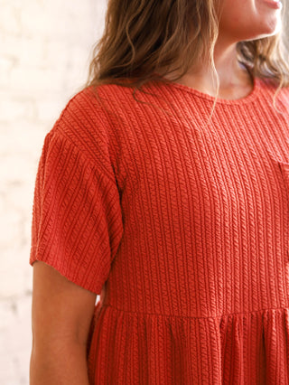 Coral Textured T-Shirt Midi Dress