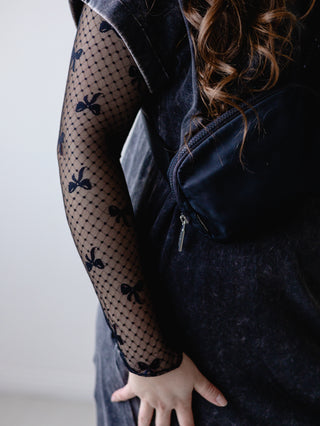 Black Bow Mesh Layering Top