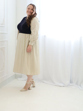 Navy Pinstriped Sweater Dress