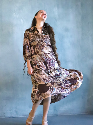 An Evening Out Brown Paisley Midi Dress