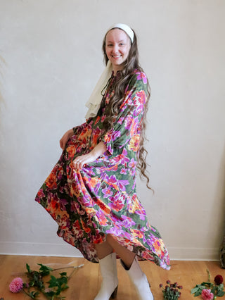 Olive Poppy Floral Maxi Dress