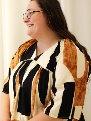 Calico Black and Brown Abstract Midi Dress