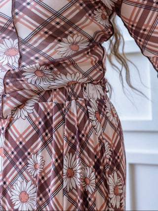 Flowering Daisey's Pink and Brown Plaid Layering Top