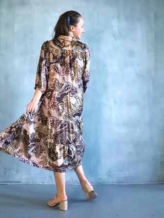 An Evening Out Brown Paisley Midi Dress