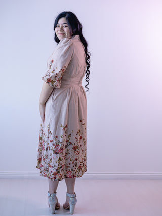 Vintage Pastel Pleated Floral Shirt Dress