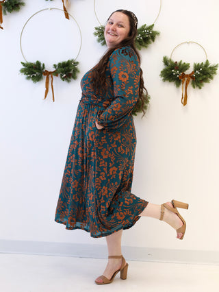 Christmas Bells Gold and Teal Velvet Dress