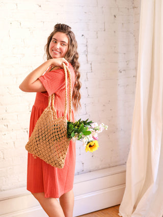 Coral Textured T-Shirt Midi Dress