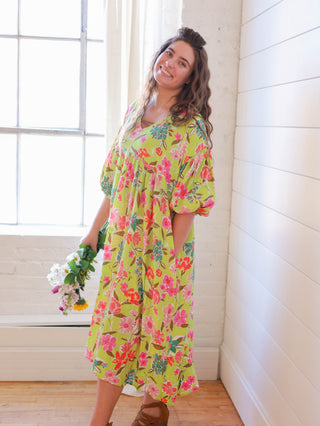 Limeade on The Patio Floral Midi Dress