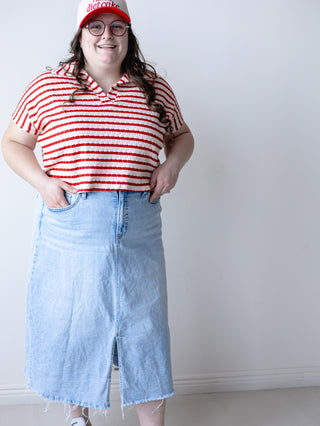 Red and Cream Striped Collared Top
