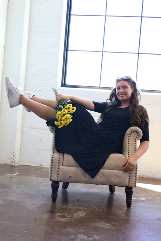 Black Knit Essential Tiered Midi Dress