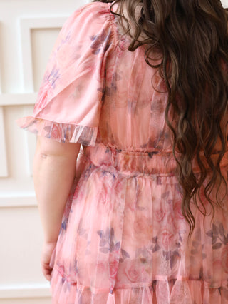 French Countryside Pink Floral Tulle Dress