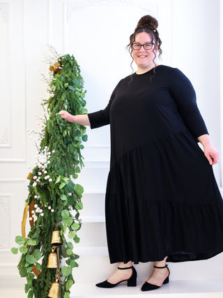 Black Asymmetrical Stitch Maxi Dress