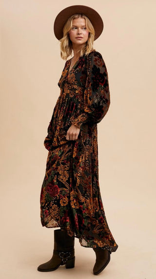 The New Year's Eve Velvet Embossed Floral Maxi