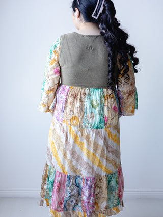 Boho Denim Colorblock Dress