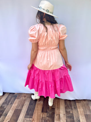 Dragon Fruit Hot Pink Colorblock Midi Dress