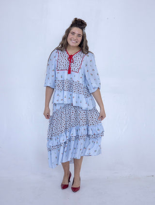 Summer Blue Floral Skirt and Top Set