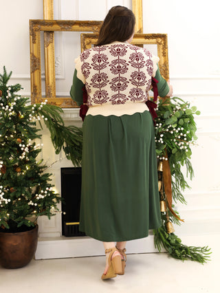 Burgundy / Cream Scalloped Bow Vest