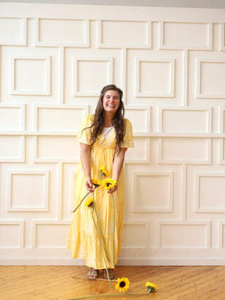 Sunshine Buttercream Yellow Embroidered Dress