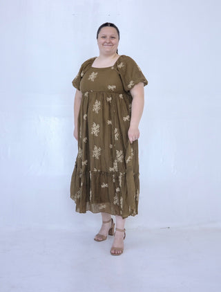 Summertime Bronze Baby's Breath Embroidered Dress
