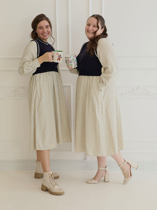 Navy Pinstriped Sweater Dress