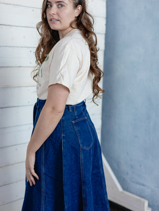 Fit and Flair A-Line Denim Midi Skirt