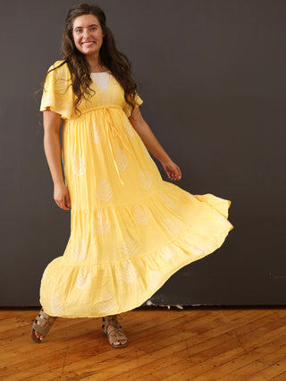 Sunshine Buttercream Yellow Embroidered Dress