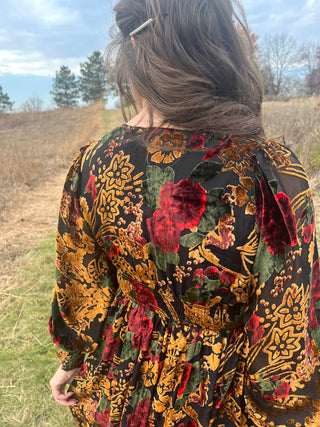 The New Year's Eve Velvet Embossed Floral Maxi