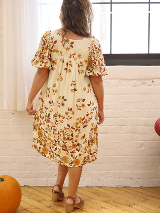 Falling Leaves Cream Midi Dress