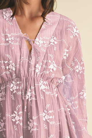 Luxe Embroidered Mauve Midi Dress