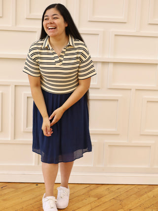 Coffee Shop Ready Striped Midi Dress