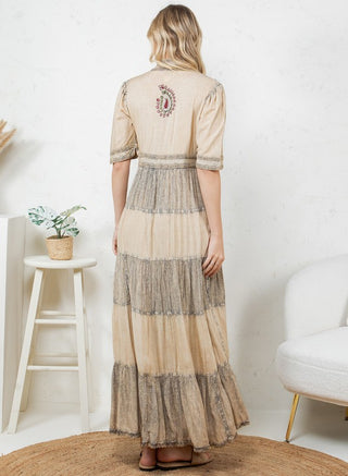 Boho Creamy Latte Maxi Dress with Paisley Detail