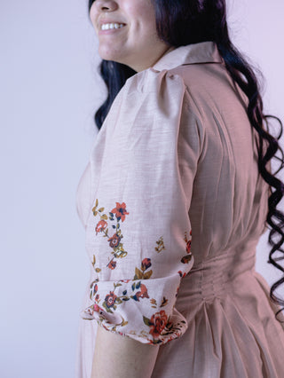 Vintage Pastel Pleated Floral Shirt Dress